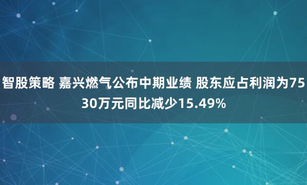 智股策略 嘉兴燃气公布中期业绩 股东应占利润为7530万元同比减少15.49%