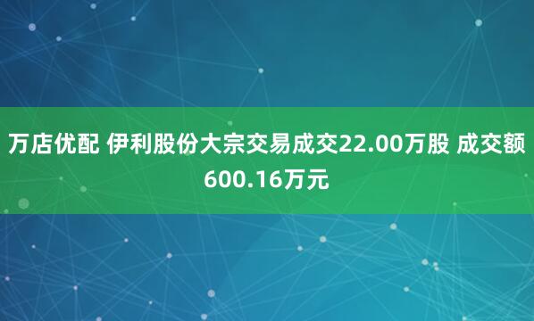 万店优配 伊利股份大宗交易成交22.00万股 成交额600.16万元