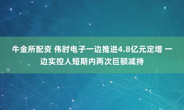牛金所配资 伟时电子一边推进4.8亿元定增 一边实控人短期内两次巨额减持
