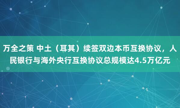 万全之策 中土（耳其）续签双边本币互换协议，人民银行与海外央行互换协议总规模达4.5万亿元